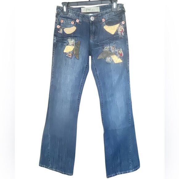 Y A G Deim unique leather Patchwork 3 Y2K  Flower Embroidered boots Leg Low Rise - Picture 1 of 8